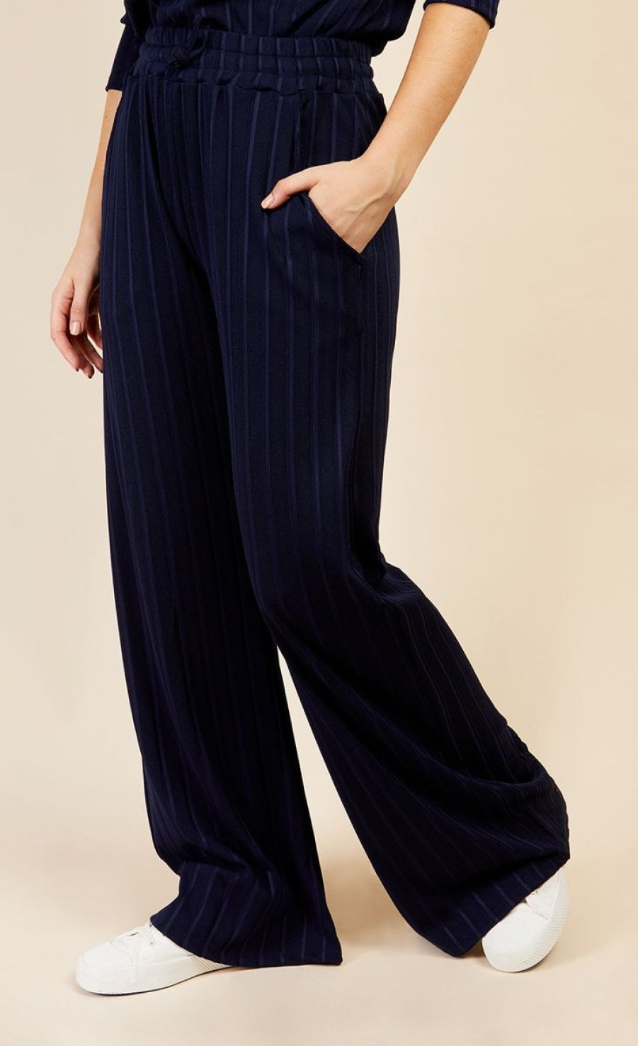 Clothing Little Mistress | Navy Ribbed Trousers By Vogue Williams