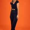 Clothing Little Mistress | Navy Plisse Tie Detail Jumpsuit By Vogue Williams