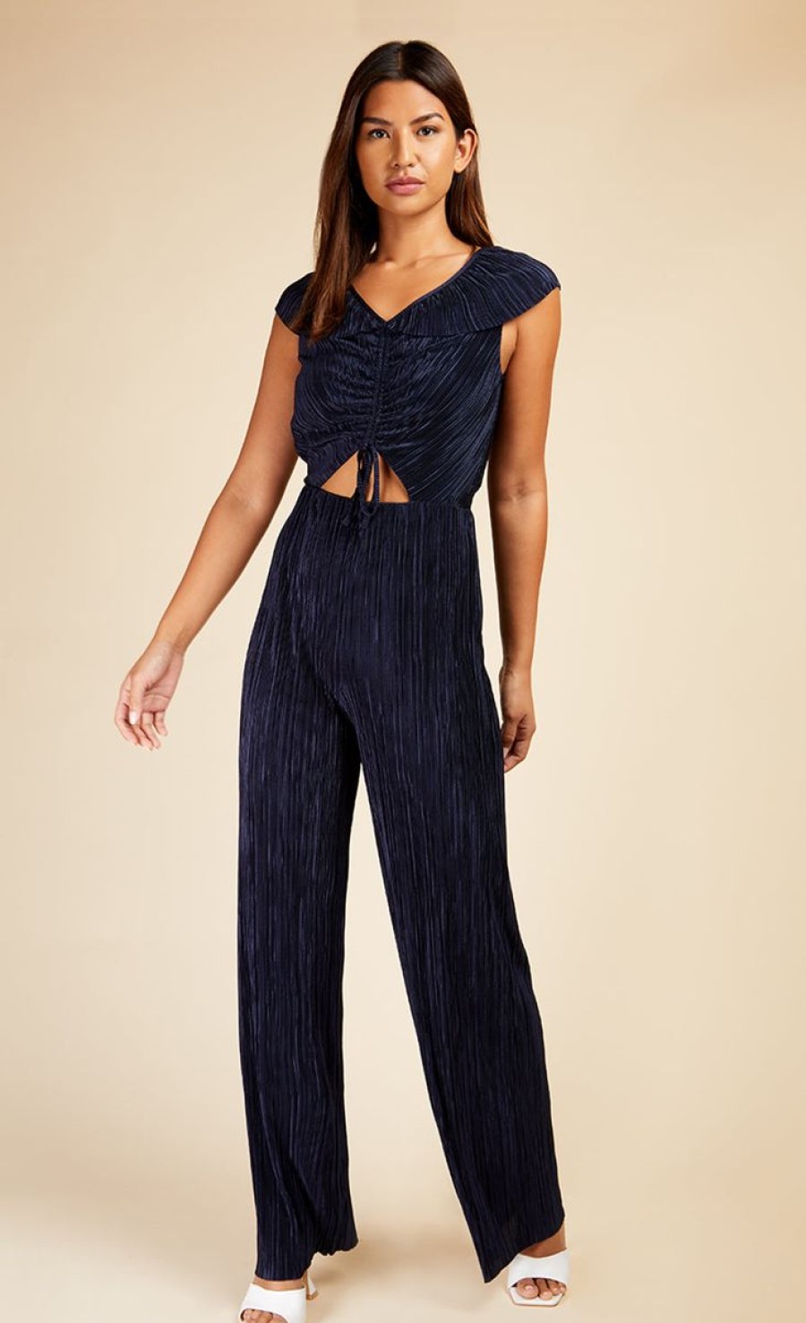 Clothing Little Mistress | Navy Plisse Tie Detail Jumpsuit By Vogue Williams