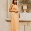 Clothing Little Mistress | Orange Satin Tie Neck Midaxi Dress