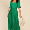 Clothing Little Mistress | Green Check And Pleated Hem Midaxi Dress