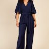 Clothing Little Mistress | Navy Button Detail Jumpsuit