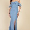 Clothing Little Mistress | Steel Blue Twist Detail Bardot Maxi Dress