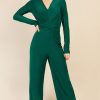 Clothing Little Mistress | Green Crossover Detail Jumpsuit