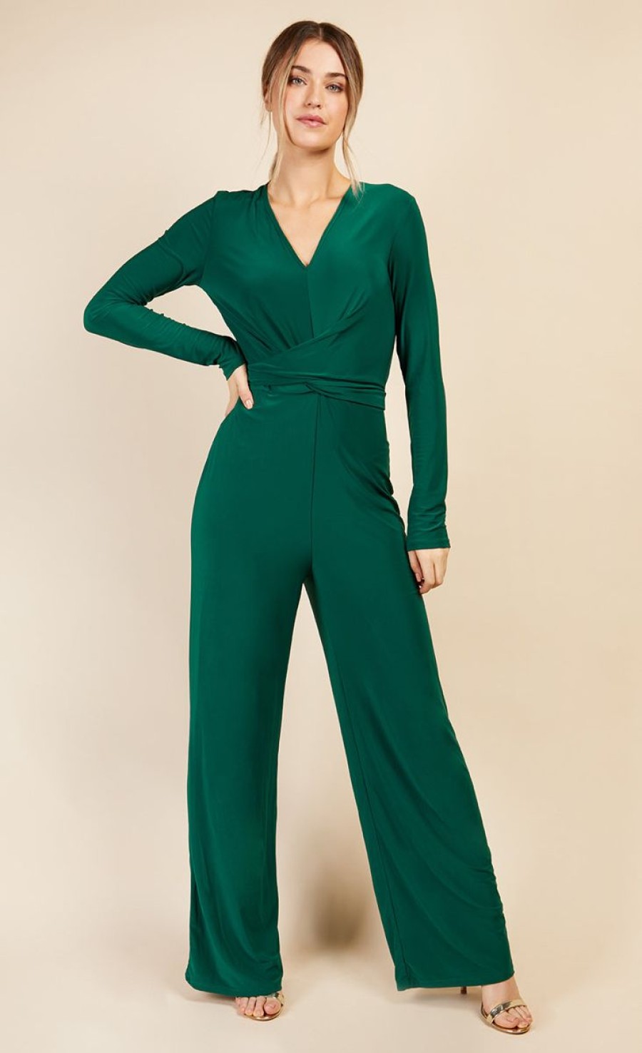 Clothing Little Mistress | Green Crossover Detail Jumpsuit