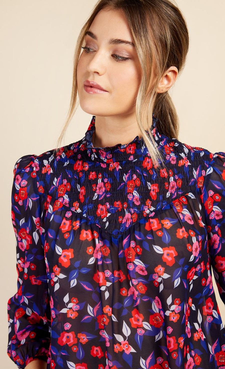 Clothing Little Mistress | Floral Print Shirred Blouse By Vogue Williams