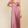 Clothing Little Mistress | Rose Quartz Frill Cold-Shoulder Maxi Dress