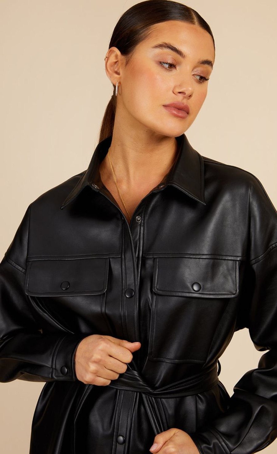 Clothing Little Mistress | Black Pu Overshirt By Vogue Williams