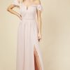 Clothing Little Mistress | Russo Blush Bardot Draped Sleeve Maxi Dress