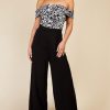 Clothing Little Mistress | Monochrome Printed Mesh Bardot Jumpsuit