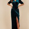 Clothing Little Mistress | Emerald Velvet Mock Wrap Maxi Dress