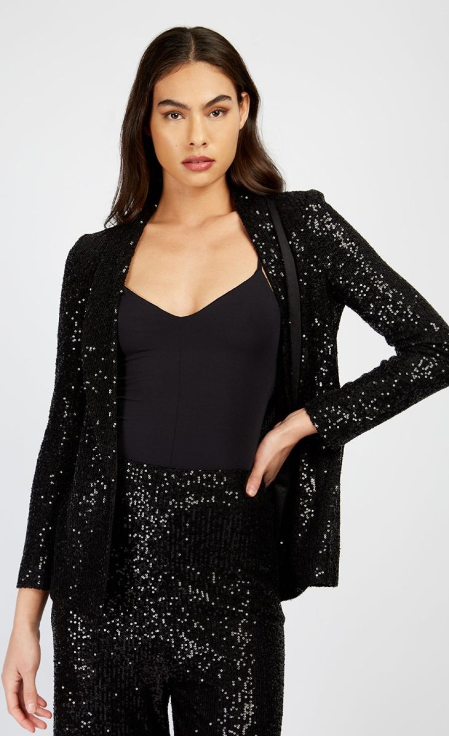 Clothing Little Mistress | Black Sequin Blazer By Vogue Williams