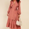 Clothing Little Mistress | Coral Rose Dobby Spot Midaxi Shirt Dress