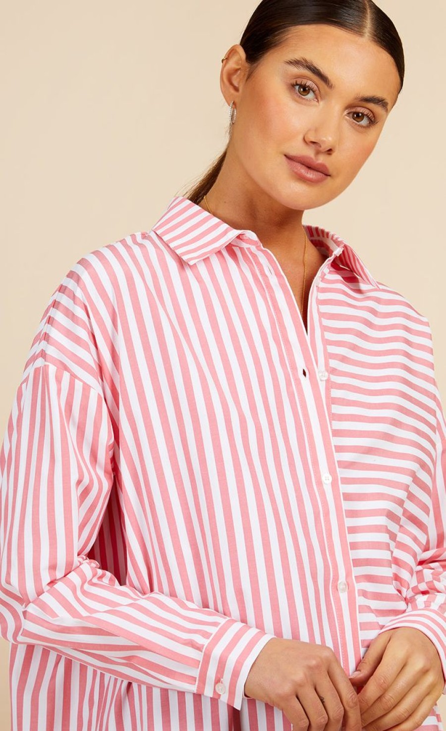 Clothing Little Mistress | Pink Multi Stripe Oversized Shirt By Vogue Williams