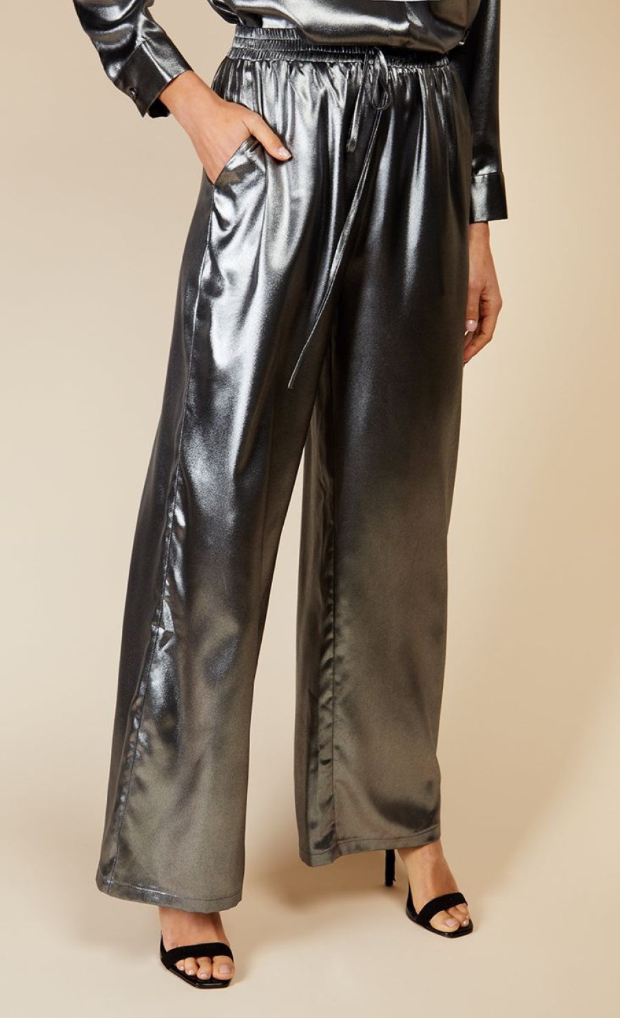 Clothing Little Mistress | Metallic Satin Trousers By Vogue Williams