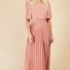 Clothing Little Mistress | Coral Pink Check And Pleated Hem Midaxi Dress