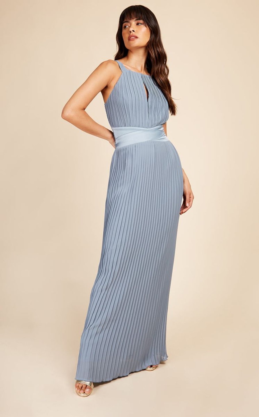 Clothing Little Mistress | Alexa Dusty Blue Pleated Maxi Dress