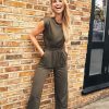 Clothing Little Mistress | Khaki Sweat Jumpsuit