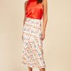 Clothing Little Mistress | Leaf Print Diagonal Seam Midi Skirt