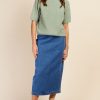 Clothing Little Mistress | Mid-Blue Denim Midi Pencil Skirt By Vogue Williams