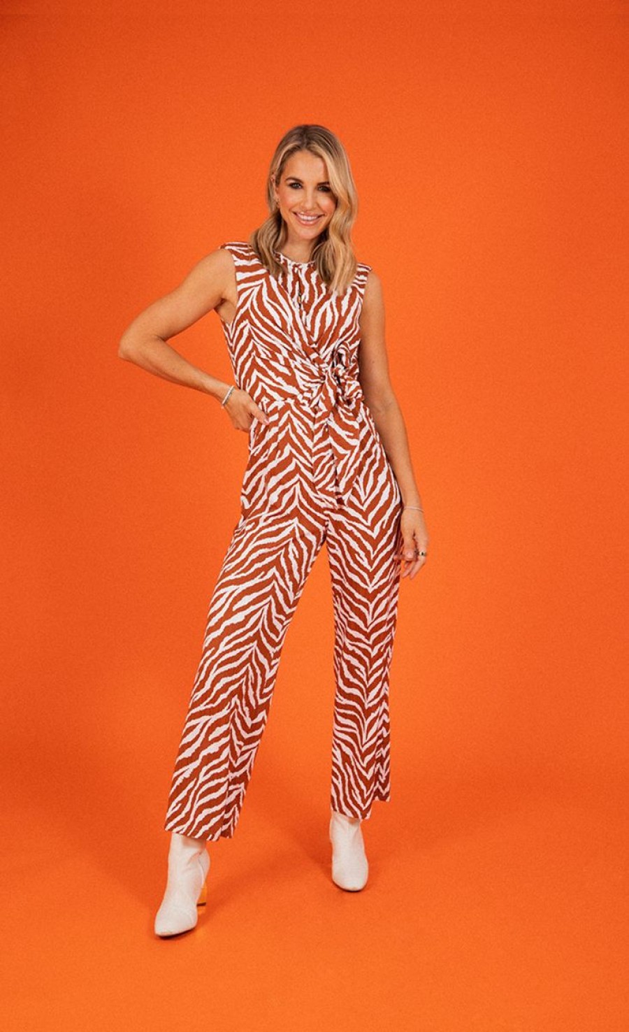 Clothing Little Mistress | Zebra Print Tie Detail Jumpsuit By Vogue Williams