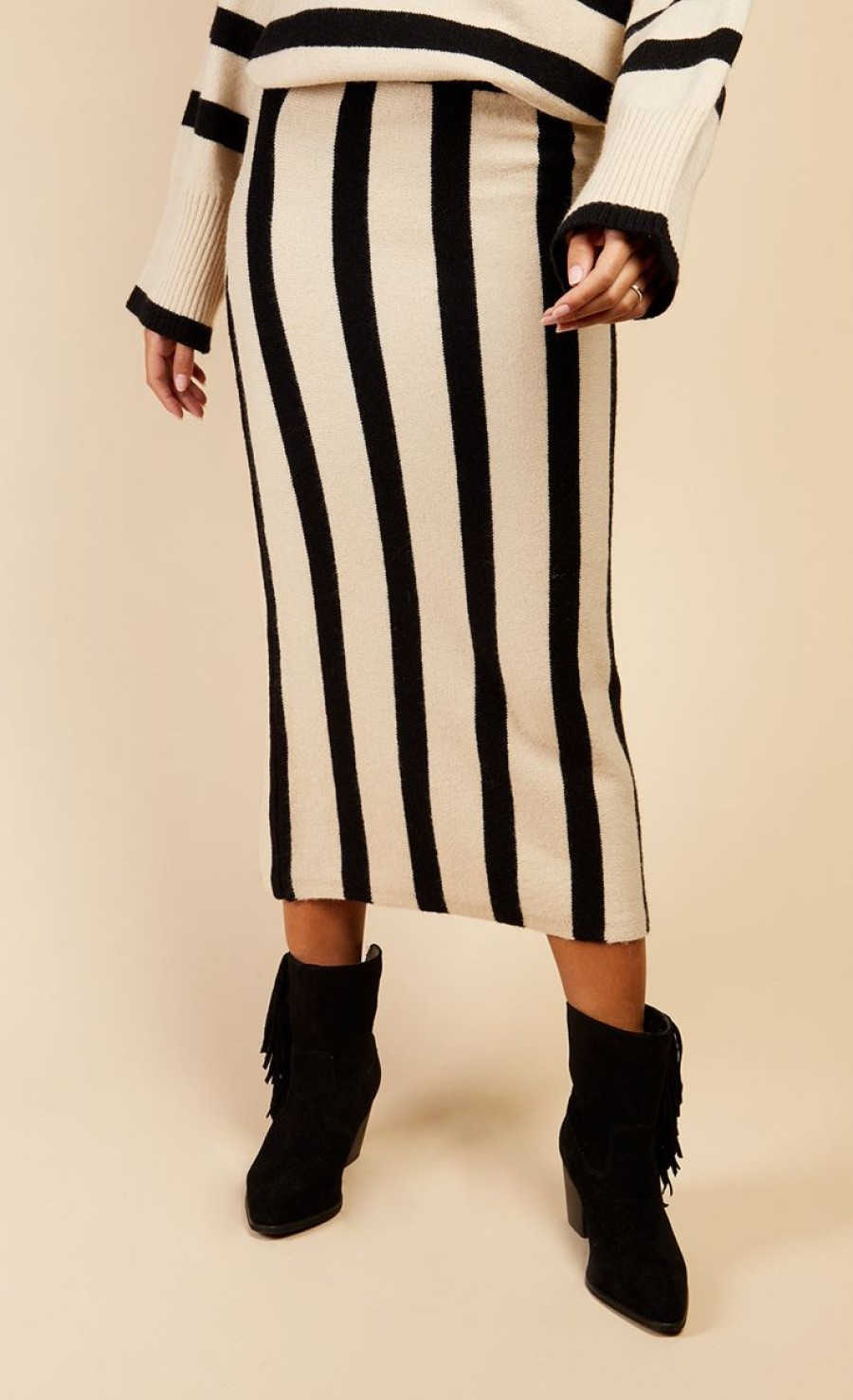 Clothing Little Mistress | Mono Stripe Midaxi Skirt By Vogue Williams