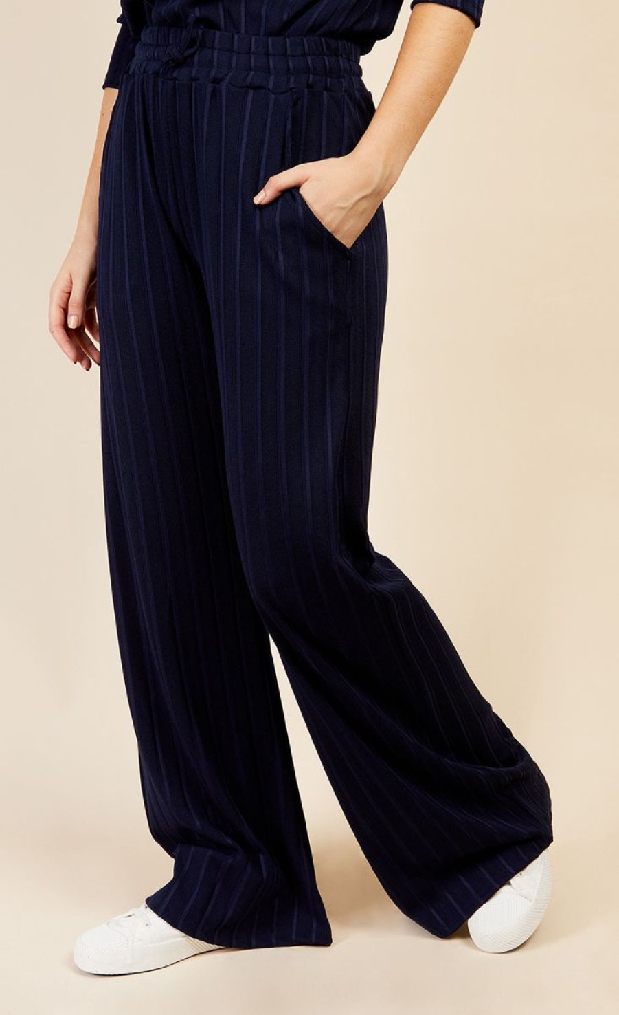 Clothing Little Mistress | Navy Ribbed Trousers By Vogue Williams