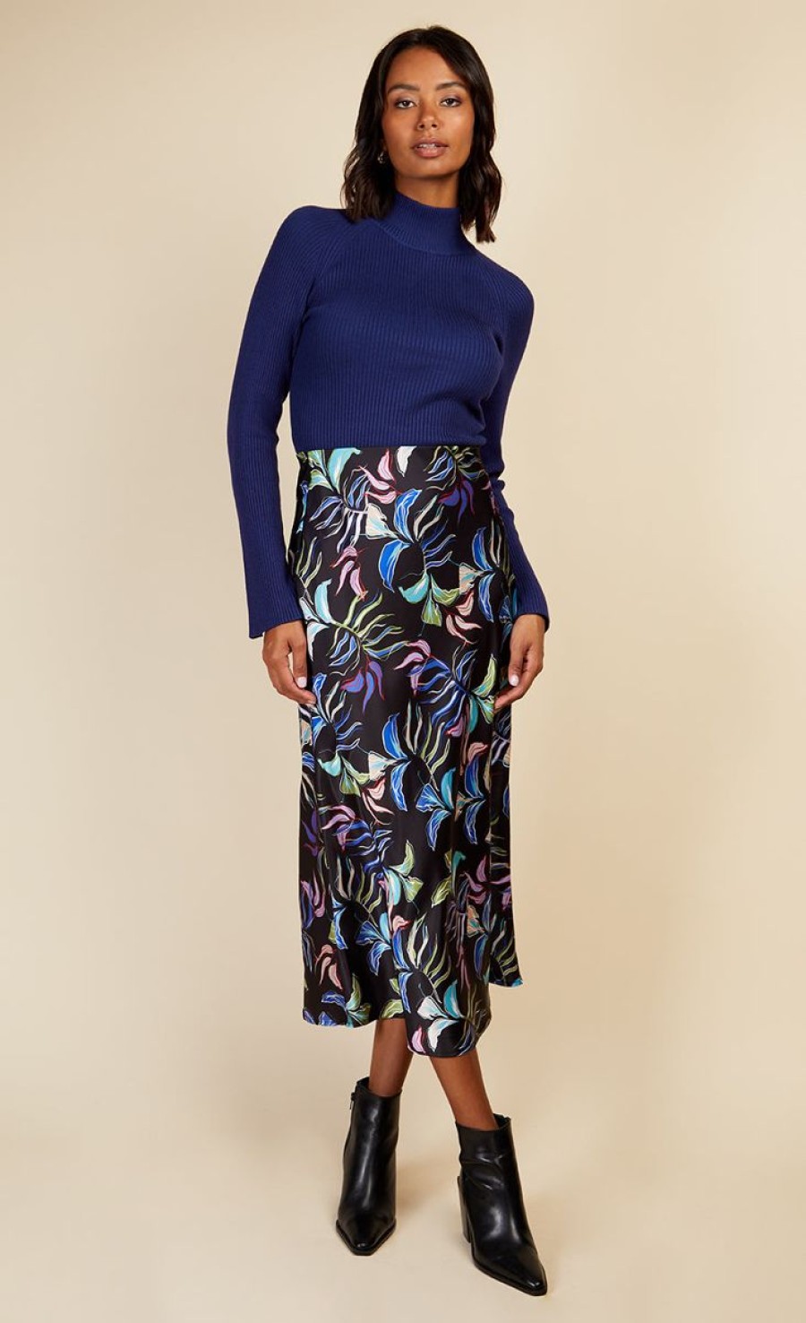 Clothing Little Mistress | Leaf Print Satin Midi Slip Skirt By Vogue Williams