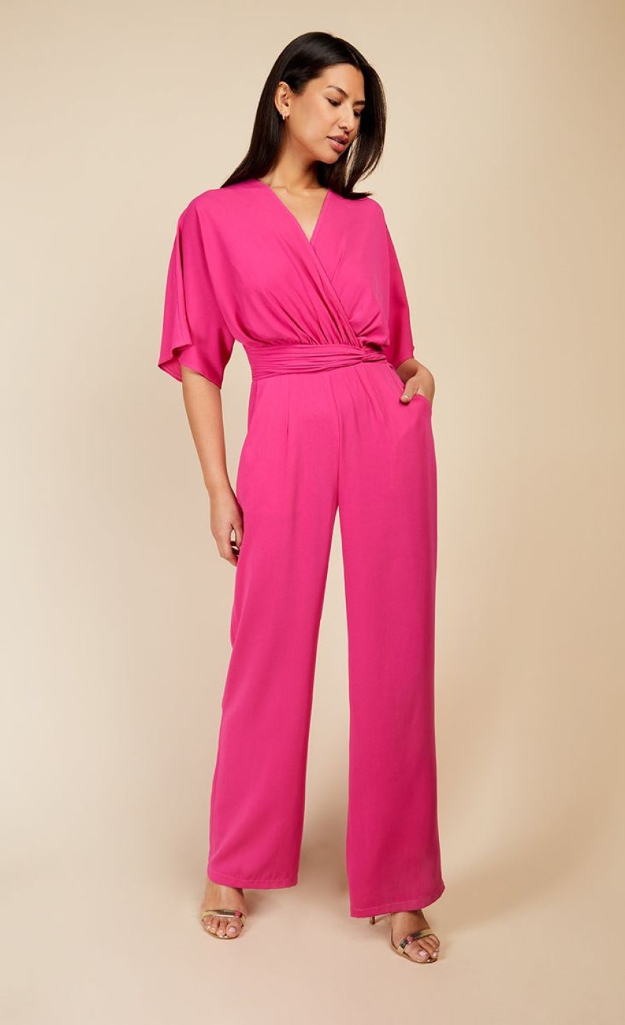 Clothing Little Mistress | Pink Twist Detail Jumpsuit