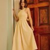 Clothing Little Mistress | Butter Yellow Tie Back Shirred Midaxi Dress