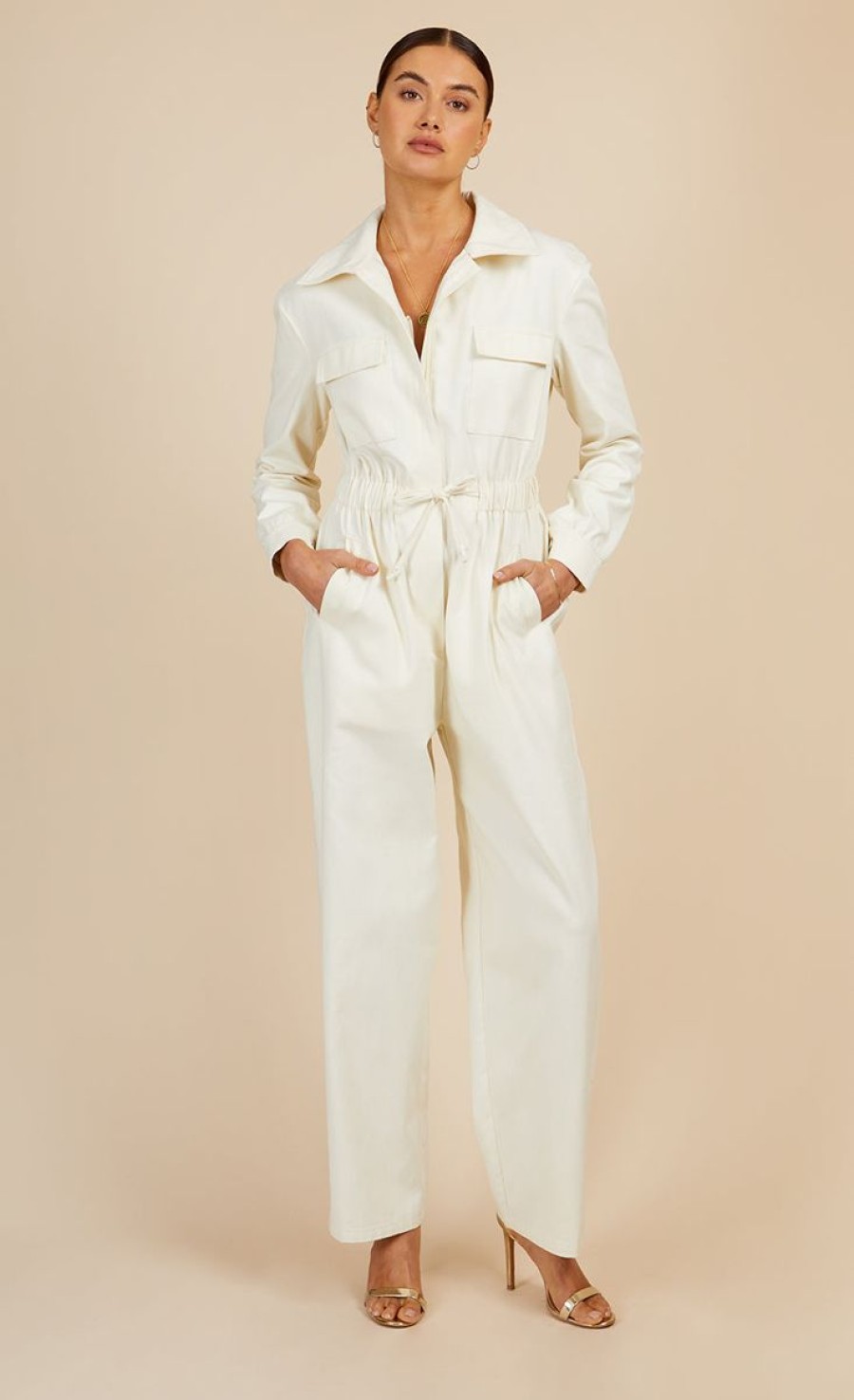 Clothing Little Mistress | Cream Utility Jumpsuit By Vogue Williams